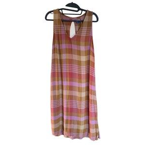 Kavu Womens Sheath Rayon Dress Plaid V Neck Sleeveless Cutout Back Med Outdoor
